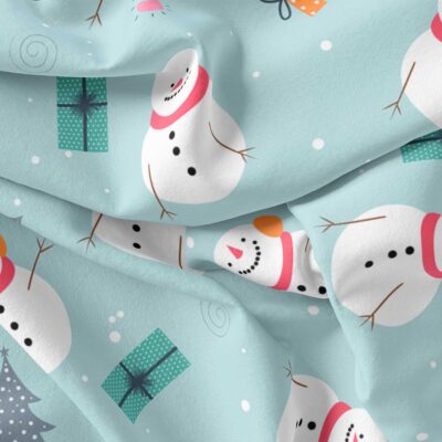 پارچه مخمل سرویس نوزاد مدل آدم برفی آبی کد 5011239