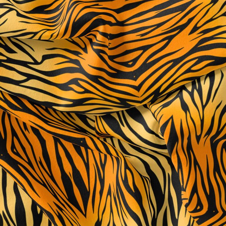 پارچه مخمل روتختی مدل ببری نارنجی سیاه کد 5011322