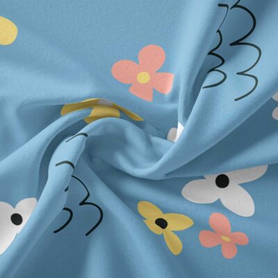 پارچه مخمل کوسن مدل گل ریز ابی و سفید کد 5011703