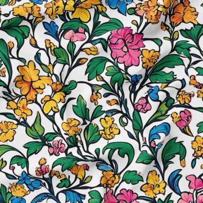 پارچه کرپ بوگاتی طرح گلدار گل ریز