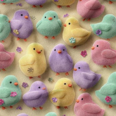 پارچه مخمل روبالشی طرح پنج بعدی جوجه