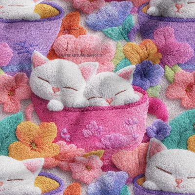 پارچه مخمل روبالشی طرح سه بعدی گربه