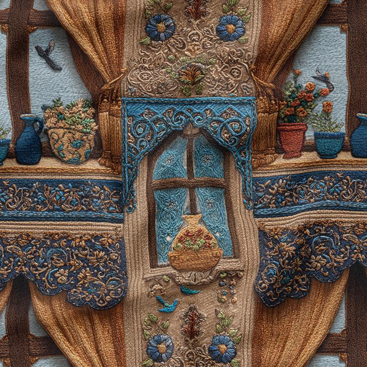 پارچه مخمل سه بعدی طرح خانه ایرانی