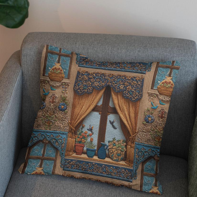 پارچه مخمل کوسن مبل طرح سه بعدی خانه ایرانی کد 5014337 - Image 3