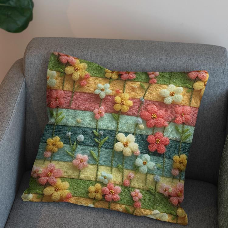 پارچه مخمل روبالشی طرح سه بعدی فانتزی باغ گل کد 5015030 - Image 3