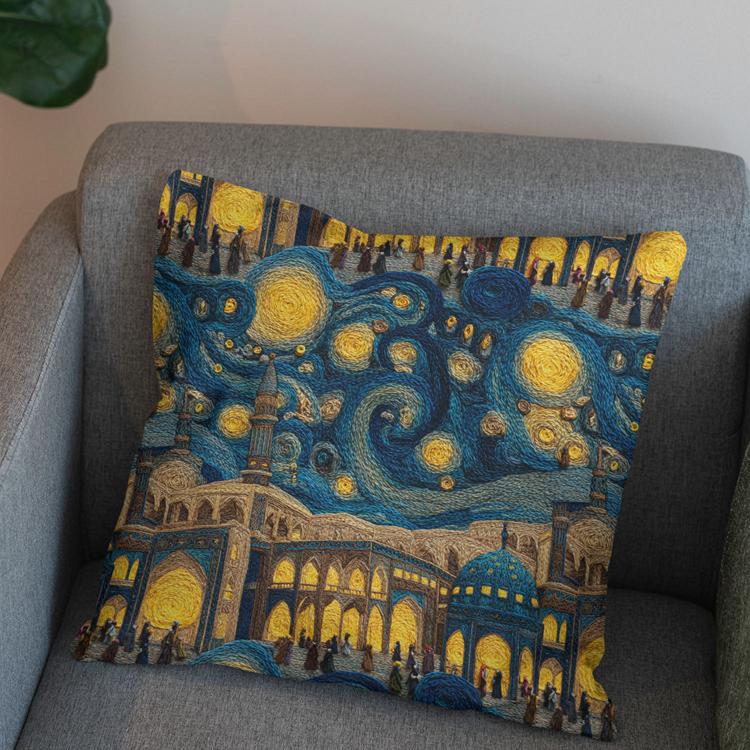 پارچه مخمل کوسن مبل طرح سه بعدی شهر قدیمی کد 5015173 - Image 3