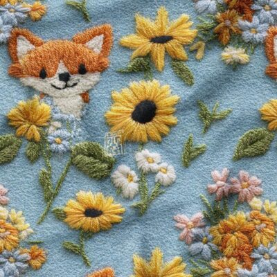 پارچه مخمل روبالشی طرح سه بعدی روباه